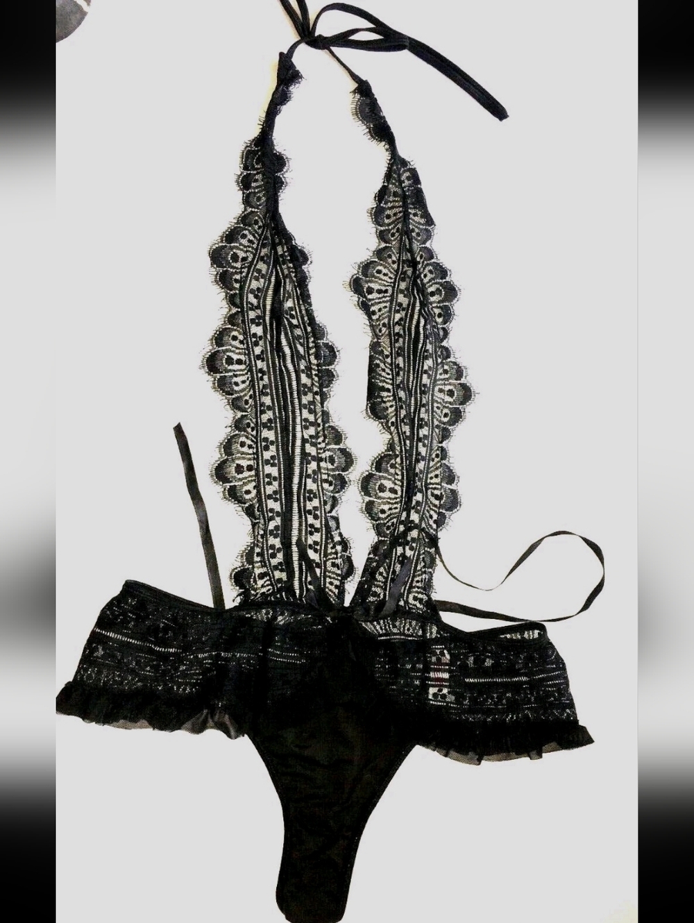 Thong Nighty, One Piece Teddy Lace, Ribbon, Embroidered Applique by Fantasy, S/M